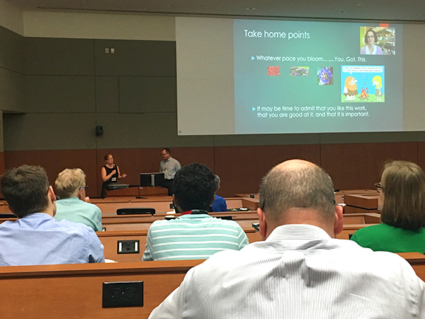 Megan Moreno, MD, MSEd, MPH, is joined by James Gern, MD, as she answers questions after her keynote address.