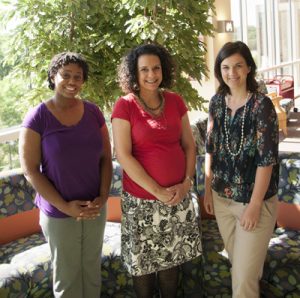 From left: Third-year medical student Jasmine Zapata; clerkship director Angela Veesenmeyer, MD, MPH; third-year medical student Heather Lukolyo.