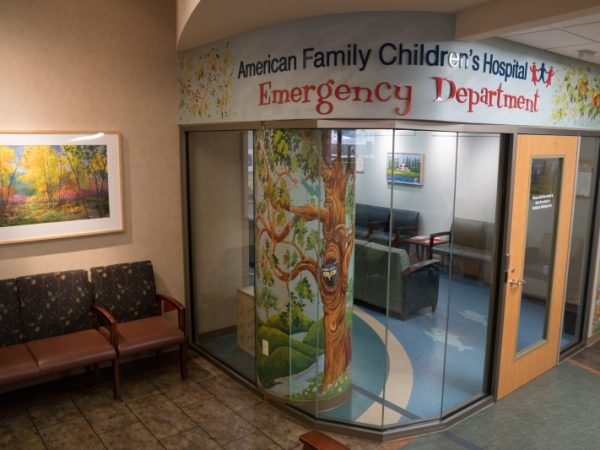 The renovated American Family Children’s Hospital Emergency Department has a separate, enclosed waiting area.