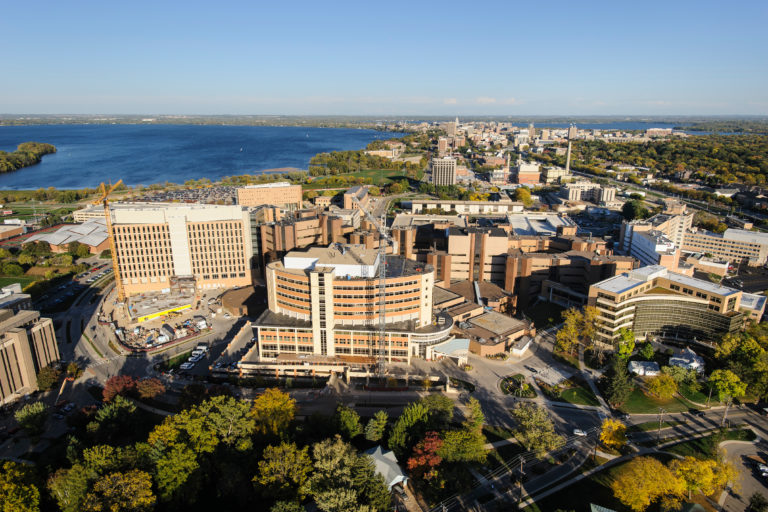Aerial view of the western side of the University of Wisconsin-Madison campus.