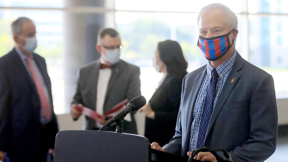 James Conway, MD, professor, Global Pediatrics and Infectious Diseases, during a press conference in 2020.