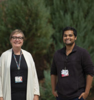 Photo of Margo L. Hoover-Regan, MD, and Sudarshawn “Shawn” N. Damodharan, DO, in an outdoor setting