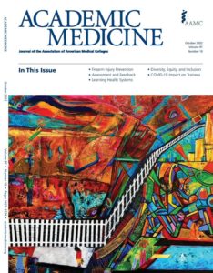 Cover of the Academic Medicine Journal featuring colorful artwork from Dr. Ryan McAdams.