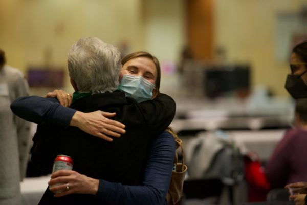 Dr. Sarah Webber hugging Dr. Ellen Wald