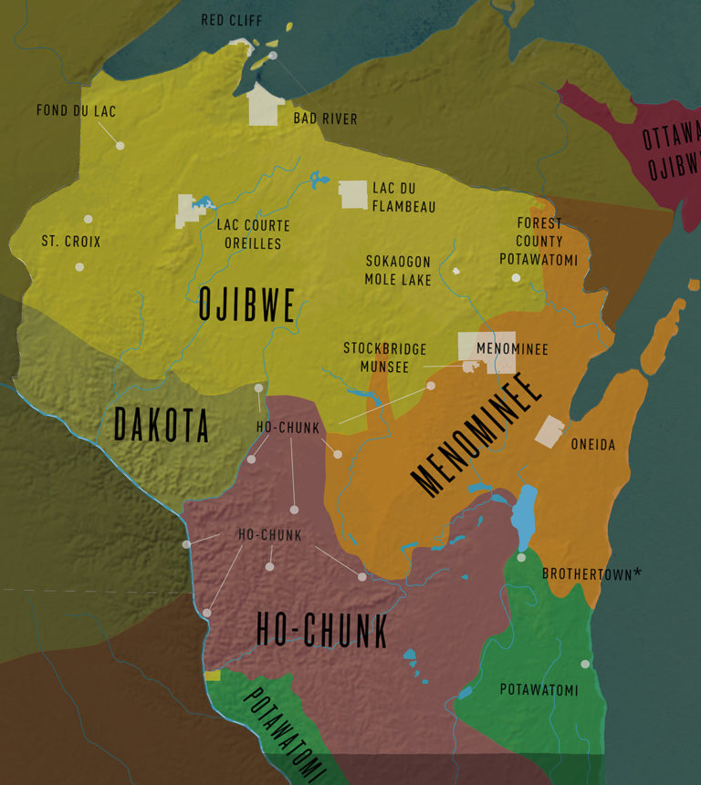 Wisconsin tribal lands and nations map.