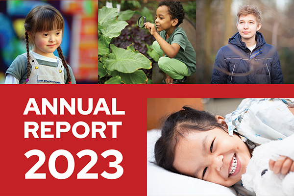 photos of four children and the text Annual Report 2023
