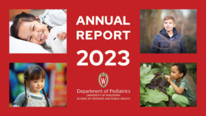 photo of four kids on a red background with the text Annual Report 2023