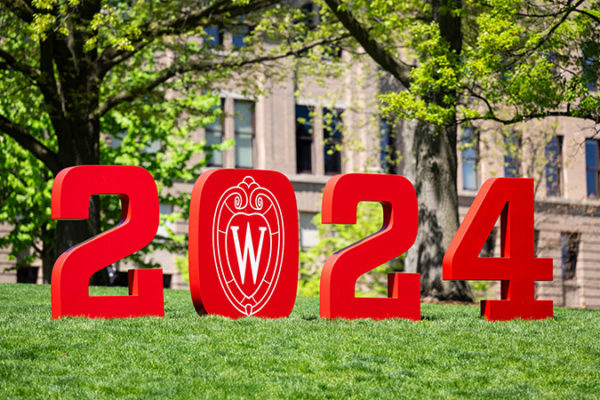 Large red numbers 2024 on a lawn
