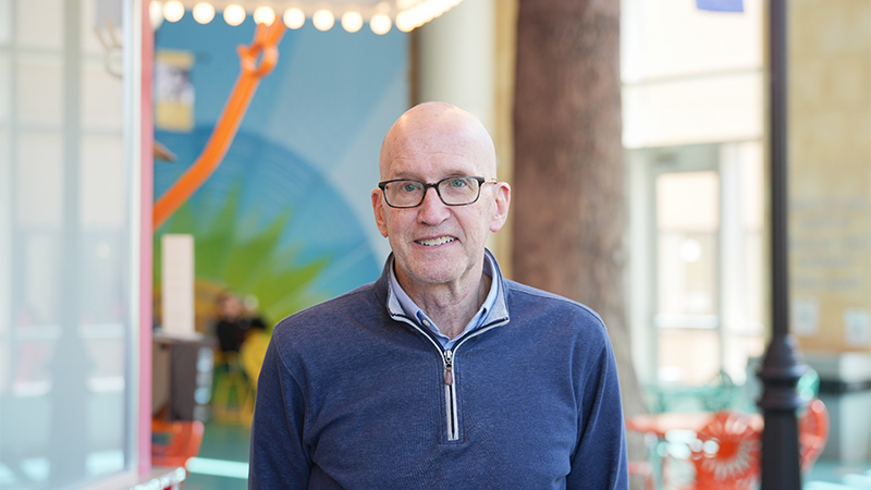 Dr. David Bernhardt standing in the lobby of American Family Children's Hospital.