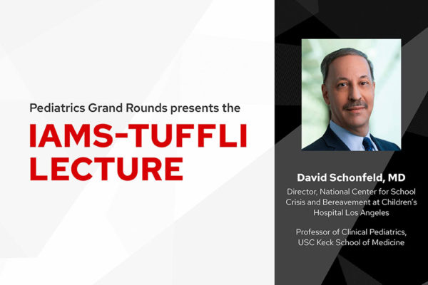 Promotional graphic for Iams-Tuffli Lecture with a photo of Dr. David Schonfeld.